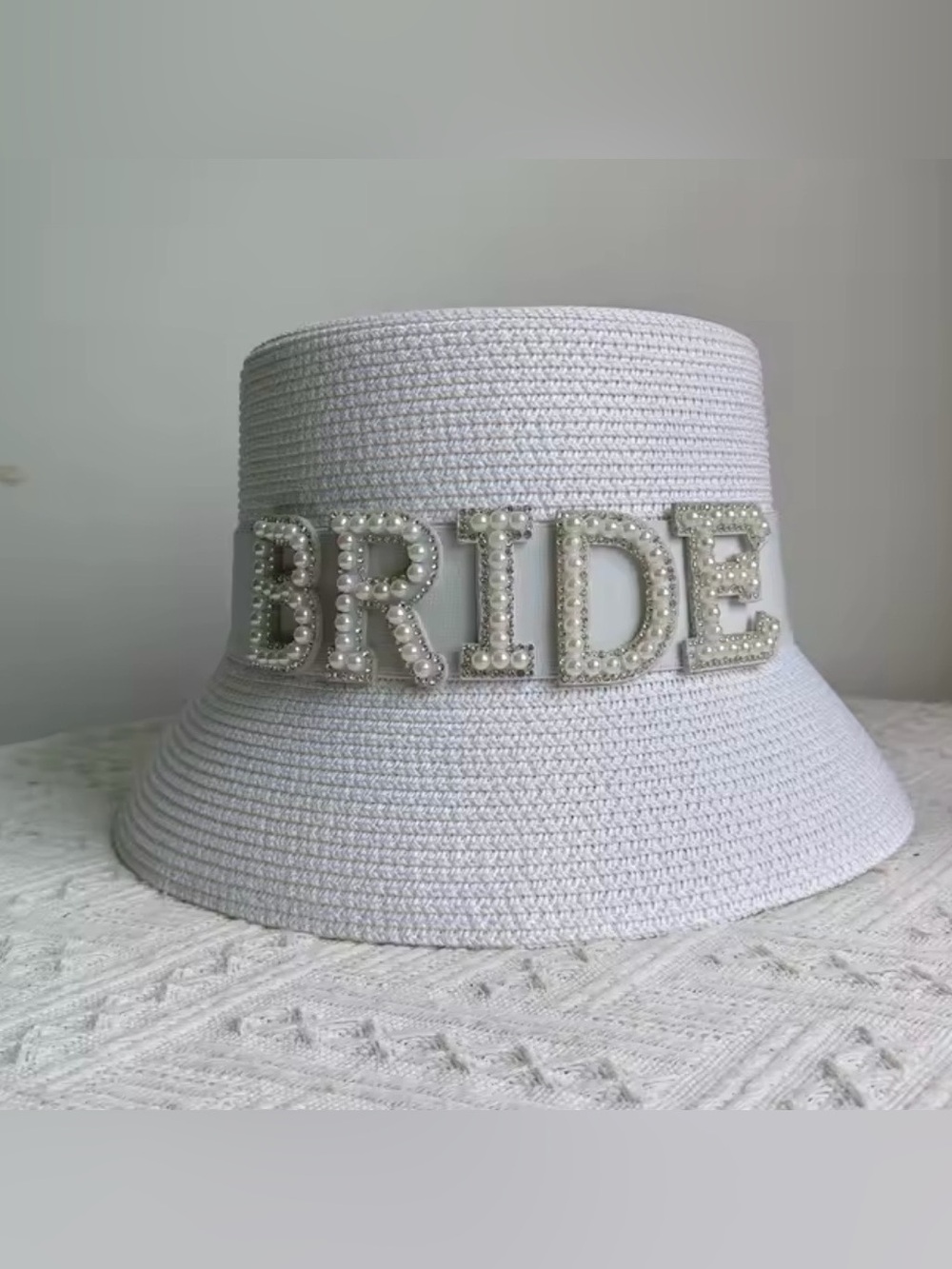 Macy's Pearl-Embellished BRIDE Band White Sun Hat Accessory